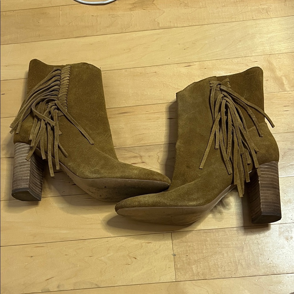 Fringed Tan Suede Ankle Boots